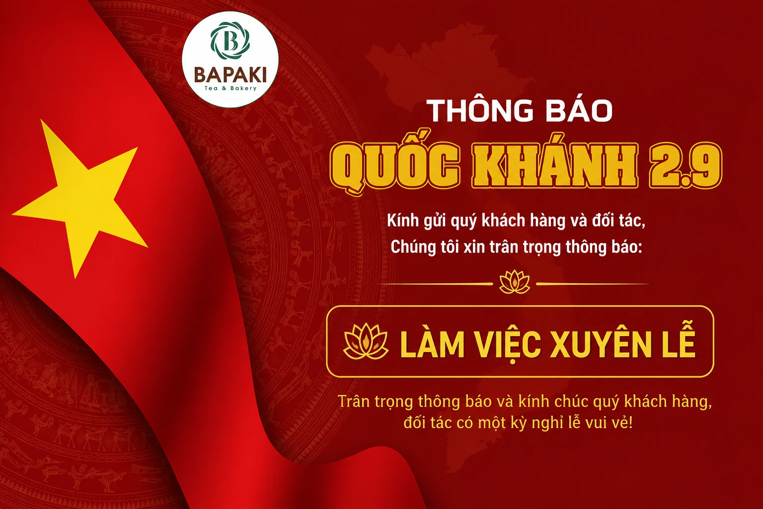 THÔNG BÁO LÀM VIỆC XUYÊN LỄ QUỐC KHÁNH 2/9